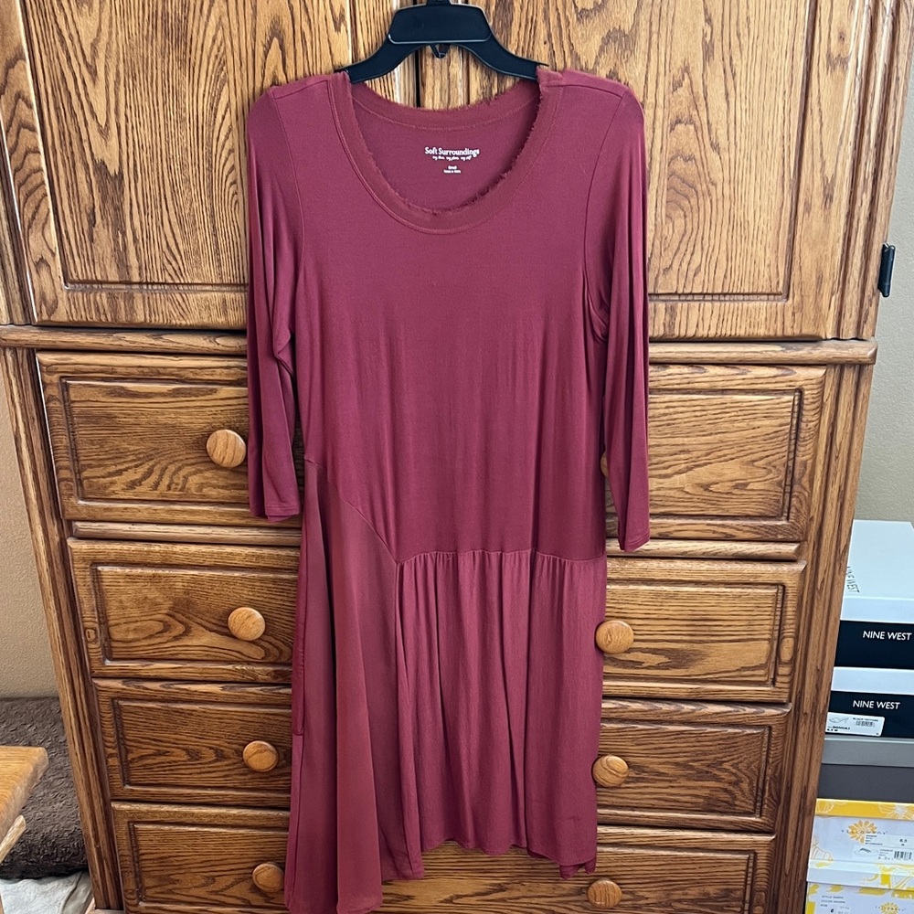 Soft Surroundings Rich Rust Dress with asymmetrical hem.